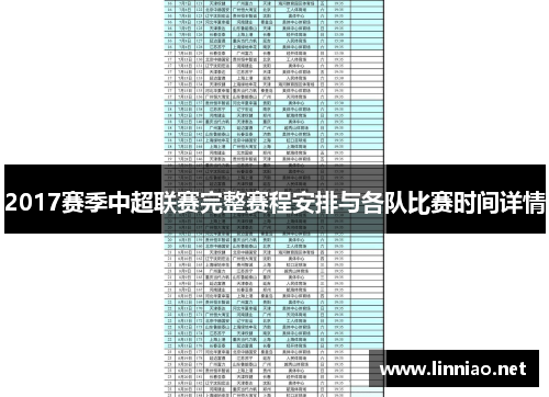 2017赛季中超联赛完整赛程安排与各队比赛时间详情